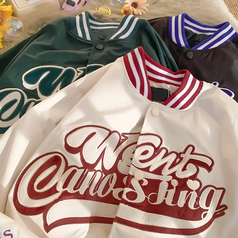

PDEP high quality embroidered letters velvet women loose baseball jacket fancy casual coat for ladies, Green,black,beige
