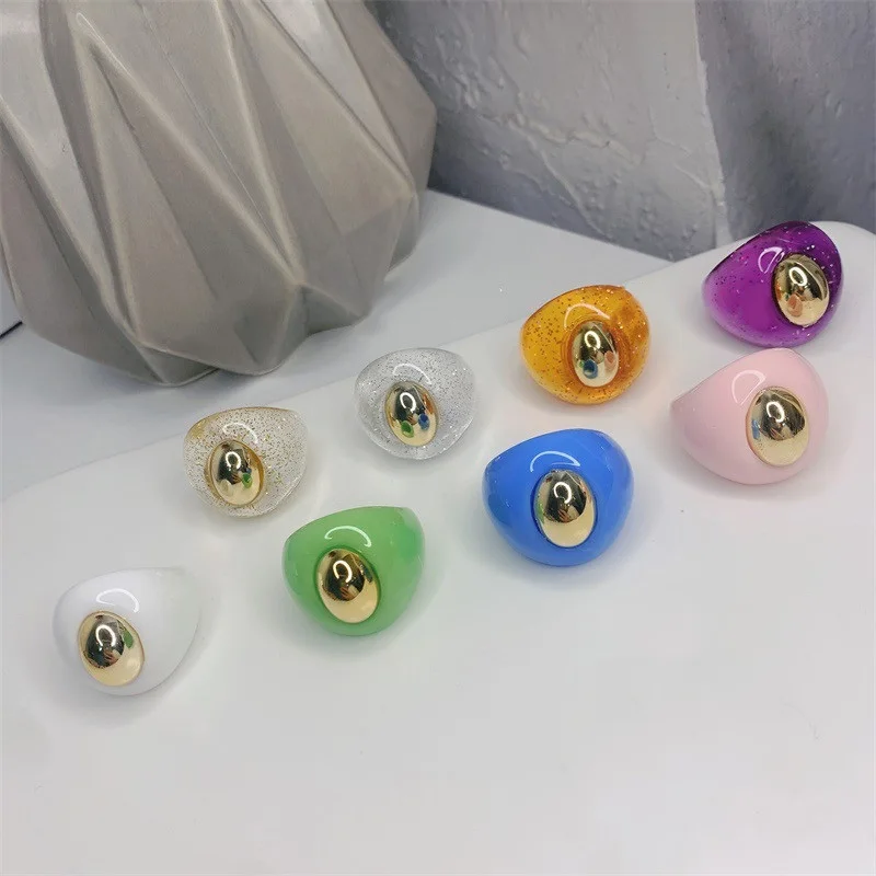 

2021 Summer Acrylic Chunky Ring Jewelry Fashion Colorful Acrylic Made Geometric Oval Shape Resin Rings, Clear