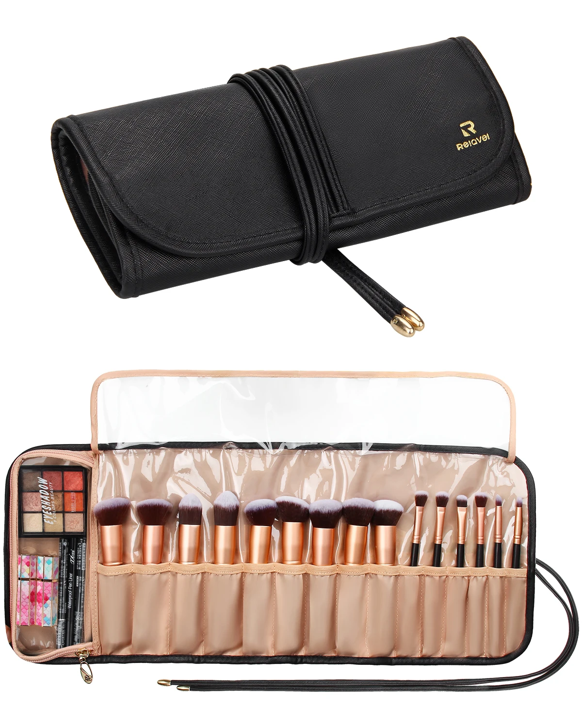 

Free Dropshipping Relavel Makeup Brush Rolling Case Bag Pouch Holder Organizer Black Travel Leather Cosmetic Bag