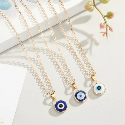 

2021 Hot Sale 18k Gold Plated Circle Eyes Necklace Turkish Blue Evil Eyes Pendant Necklace For Women Men