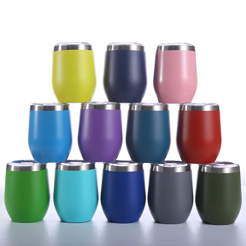 

12oz Egg Shape Stainless Steel Wine Tumbler Double Wall Vacuum Insulated Tumbler Cup With Lid, Customized color acceptable