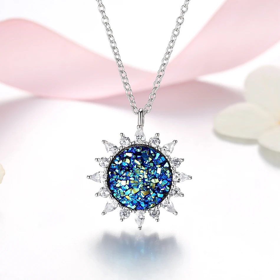 

Luxury 925 Sterling Silver Sun Necklace Long Chain Pendants Necklaces For Wedding Women Jewelry