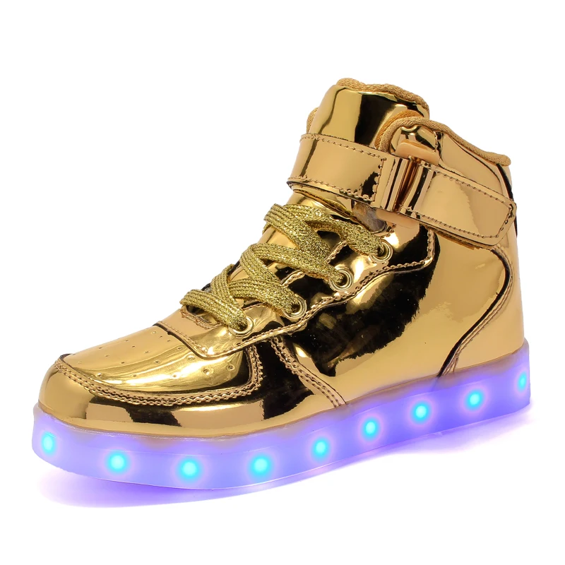 

2021 New Arrival High Top Sport Running Shoes Customized Led Sneaker Led Light Shoes For Kids, Pu mirror 5 colors;normal pu 5 colors