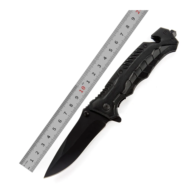 

Dropshipping products 2022 black aluminum handle outdoor pocket hunting folding survival knife with glass breaker