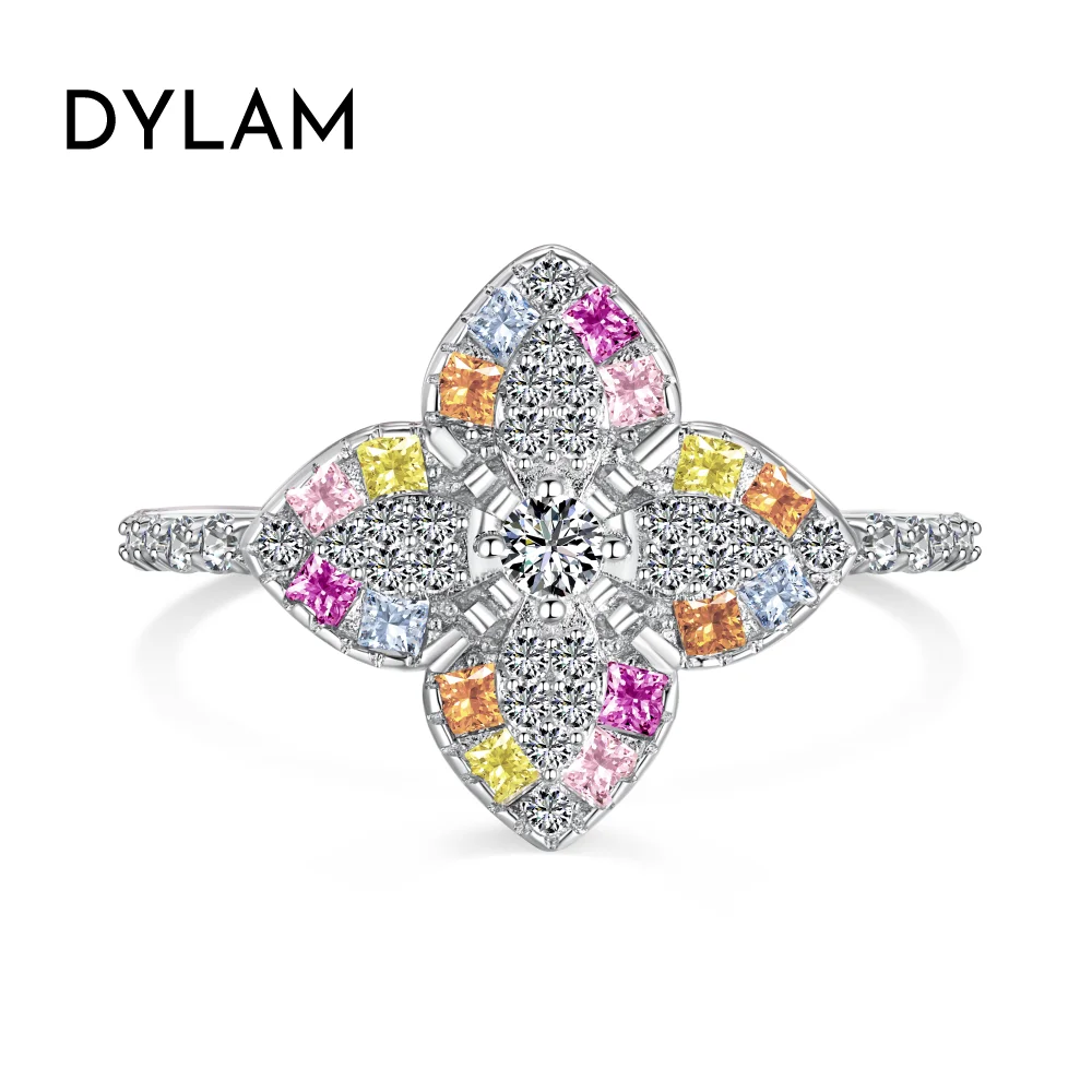 

Dylam Finest Jewelry Rings Rhodium Plated S925 Silver Non Tarnish Symmetry Flower Shape 5A Cubic Zirconia Daily Wear Rings