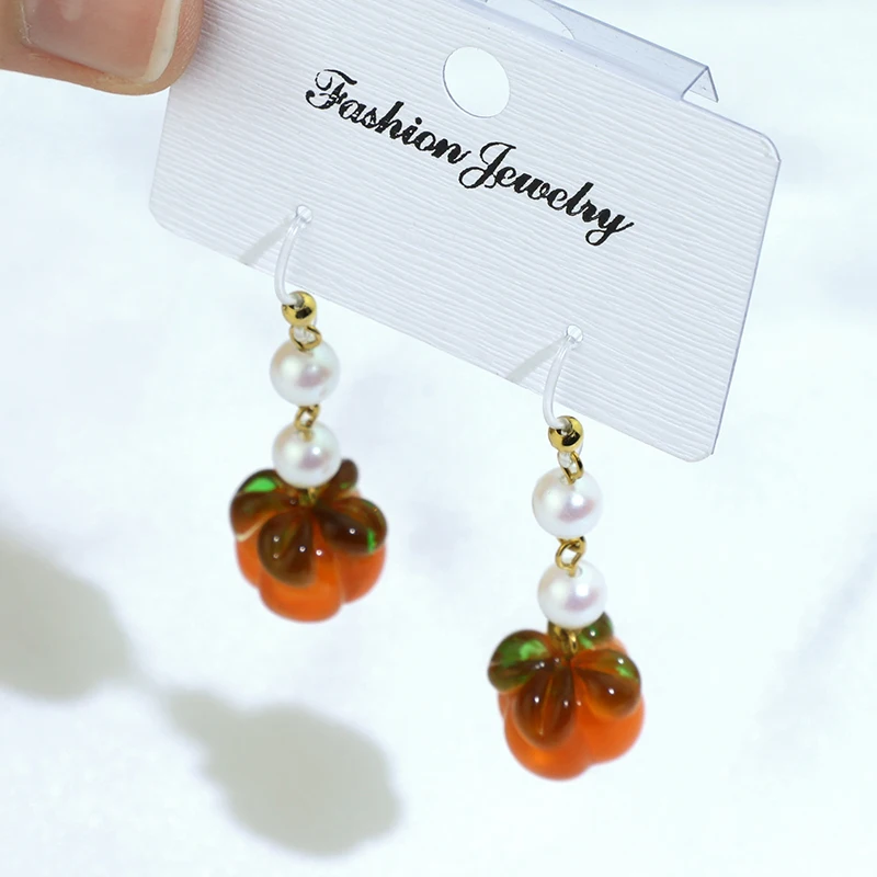 

Retro style round bead earrings long earrings Chinese style high-end niche pearl persimmon earrings
