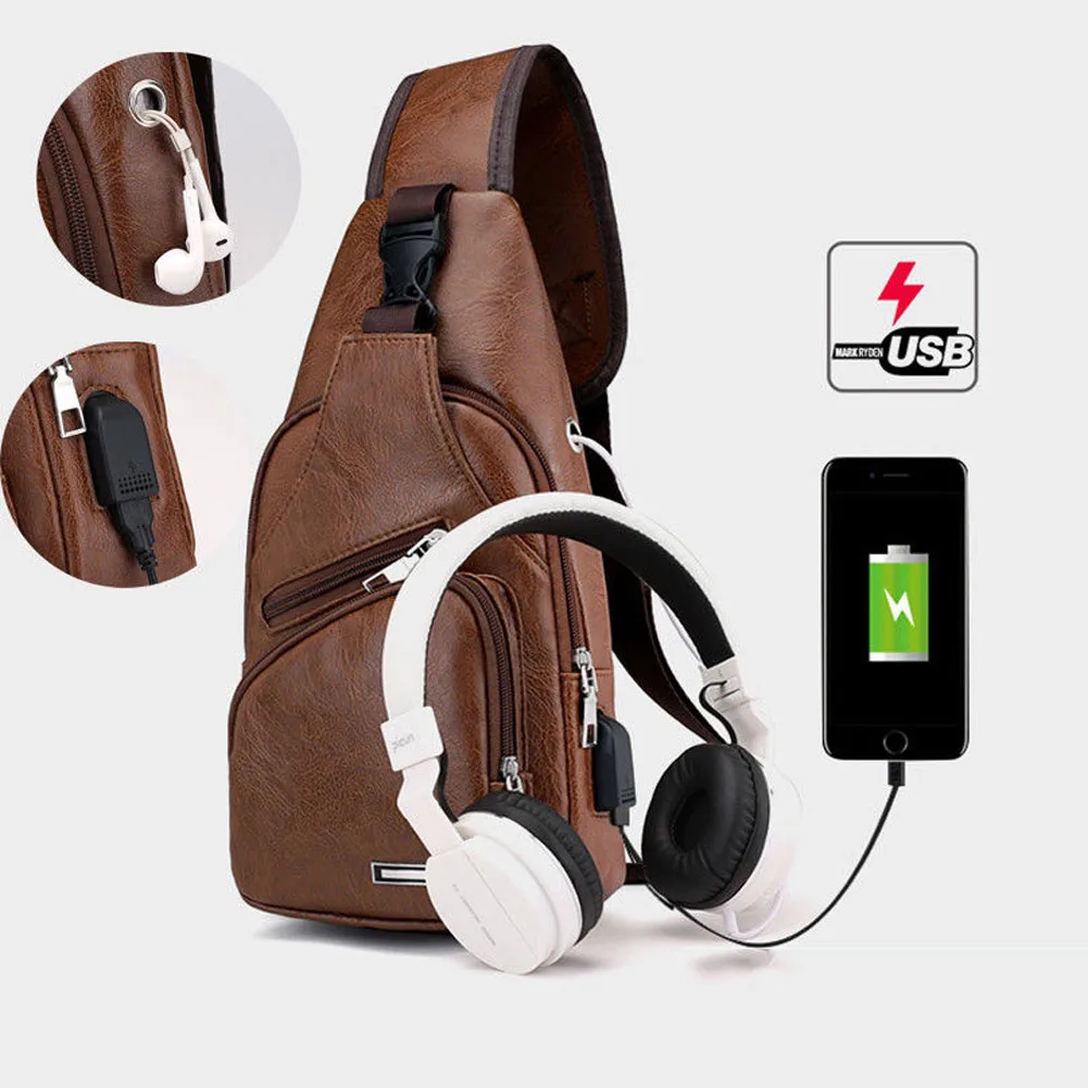 

Fashion Men's Leather Sling Pack Chest Shoulder Crossbody Bag Biker Satchel Men Briefcases Hott Sales