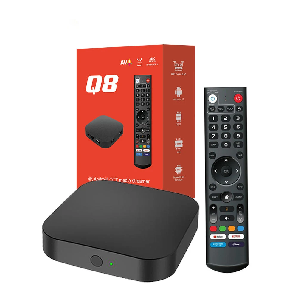 

QBUY Q8 Amlogic S905Y4 Smart TV Box Android 11 4GB 32GB ATV Box WIFI6 5G Dual WIFI BT Voice Remote Control 4k IP TV UK USA CA NL