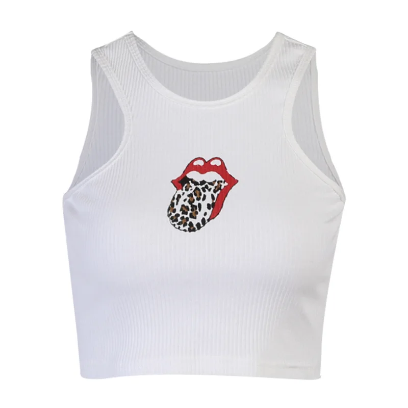 

Casual Women Lips Printed Crop Tops Sleeveless Sporting Cute Tight-fitting Bustier Cropped Top Summer