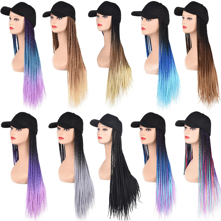 

BIG SALE Synthetic Long Hand Braid Hair Baseball Cap Wigs 24 Inch Gradient Color Braid Twist Hair Women Wig Hats Hair Extensions, 3 tones