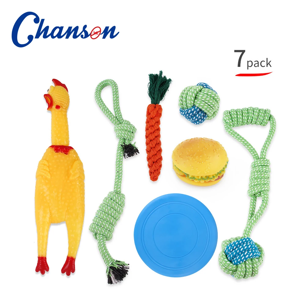 

2023 Amazon hot sale plush squeaky cotton rope dog toy set