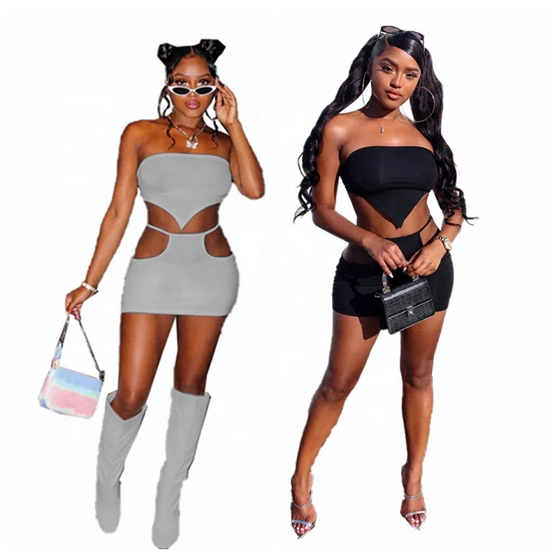 

2021 Sexy Strapless Top Women Skirt Sets Two Piece Outfits