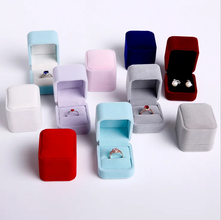 

Hot Sale Velvet Surface Pink Jewelry Boxes For Ring, White,pink,blue,black,gray