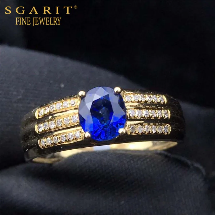 

SGARIT luxury vintage wedding jewelry wholesale 18k gold men band ring 0.95ct natural blue sapphire stone ring