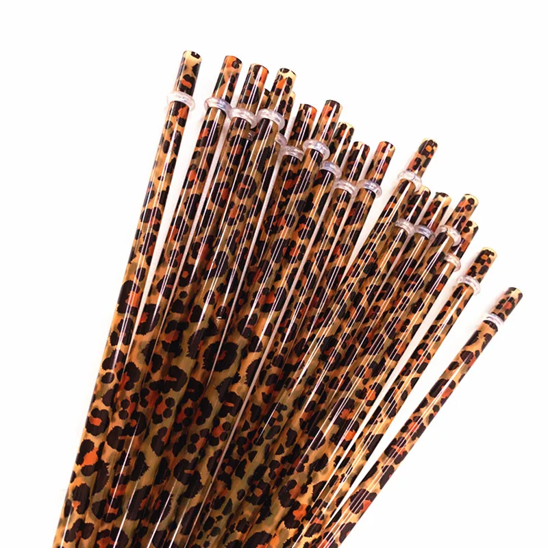 

25Pcs/Bag Custom Eco-friendly Reusable Drinking Straw PP Hard Plastic Printing Straws Leopard Straw, Picture