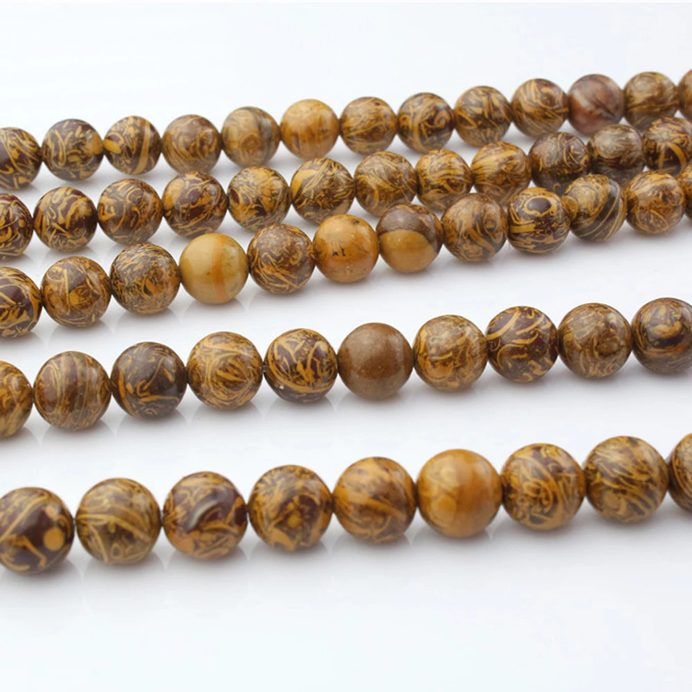 

6/8/10mm Genuine Round Natural Silicified Wood Strand Loose Stone Beads 15.5" DIY Jewelry Making