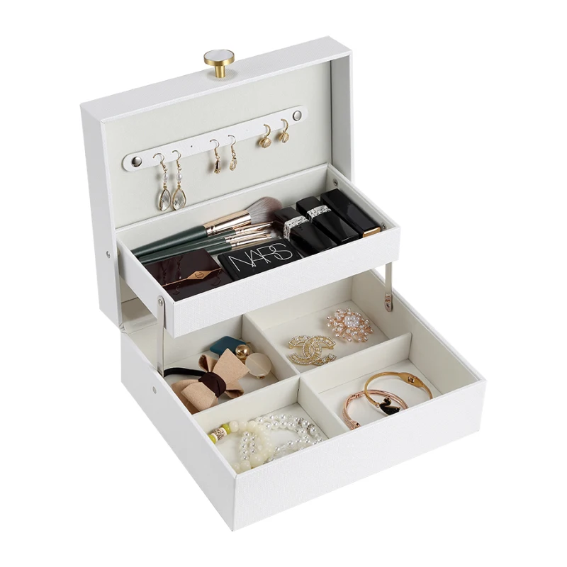 

Wholesale Luxury Large Cosmetic Storage Box Makeup Organizer Desktop Jewelry Ring Earring Necklace Nail Polish Makeup Container, White