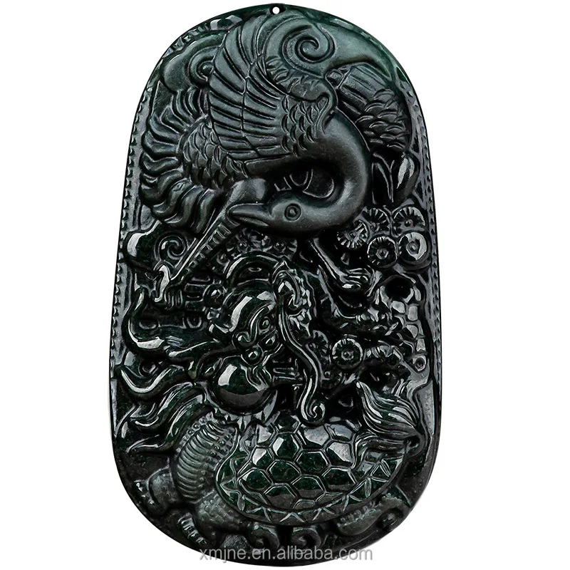 

Certified Grade A Natural Ink Green Jadeite Turtle Crane Yannian Ice Jade Pendant Pendant Jade Pendant Men's And Women's Jade