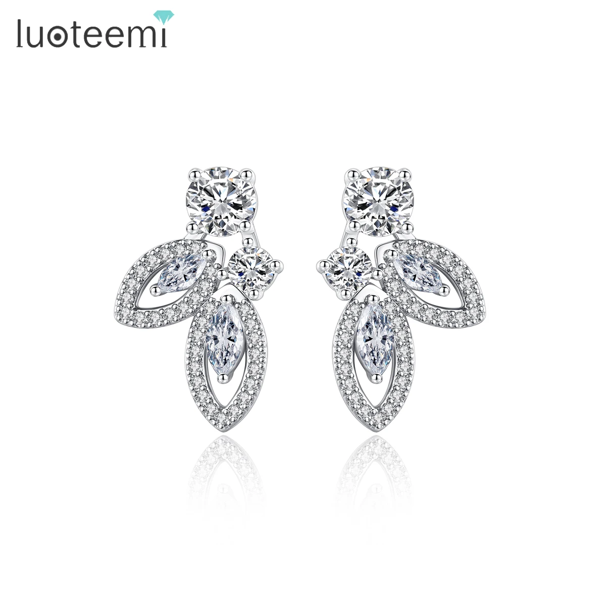 

LUOTEEMI New Cubic Zirconia Earring Korean Stud Woman Flower Unique Jewelry Cute Zircon Small Earings