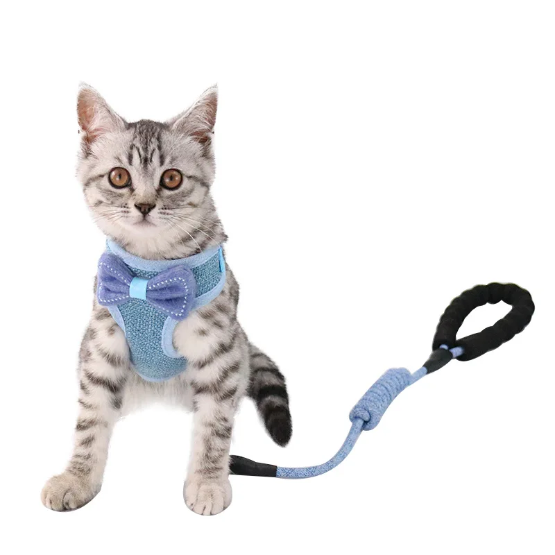 

pet suppies bowknot cat harness and leash set anti-break away leash adjustable cat vest harness set for walking pet harness