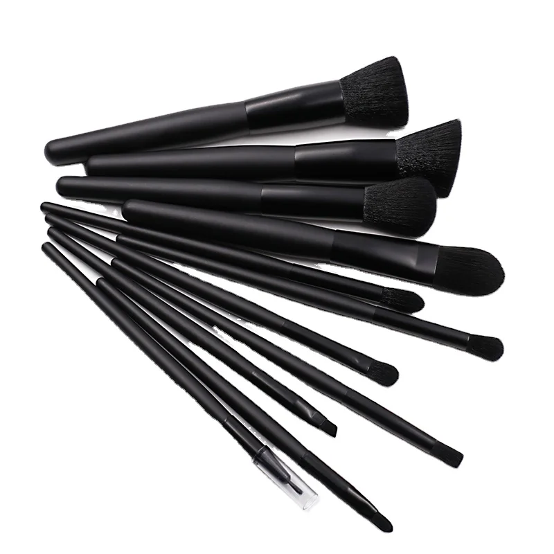 

Hot Sales Black Aluminum ferrule Brush Set Wholesale Synthetic Hair 11Pcs Professional Private Label Makeup Brush Set