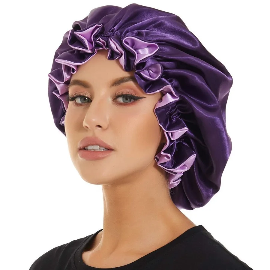 

Wholesale Double Layer Reversible Night Sleep Cap Silk Satin Hair Bonnets For Curly Hair Sleeping