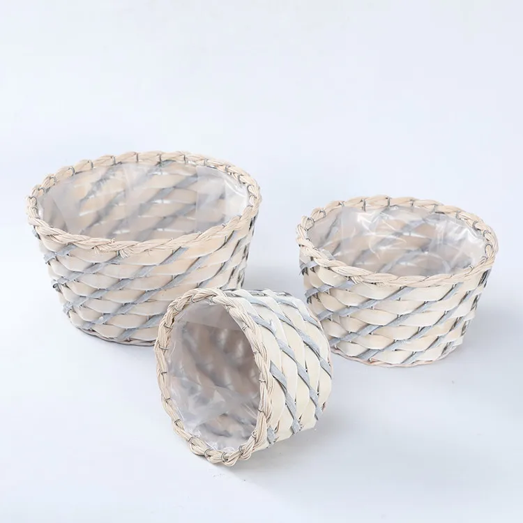 

Wholesale cheap customized eco friendly oval wooden flower basket colored flower pot with plastic liner metal frame, As photo or as your requirement