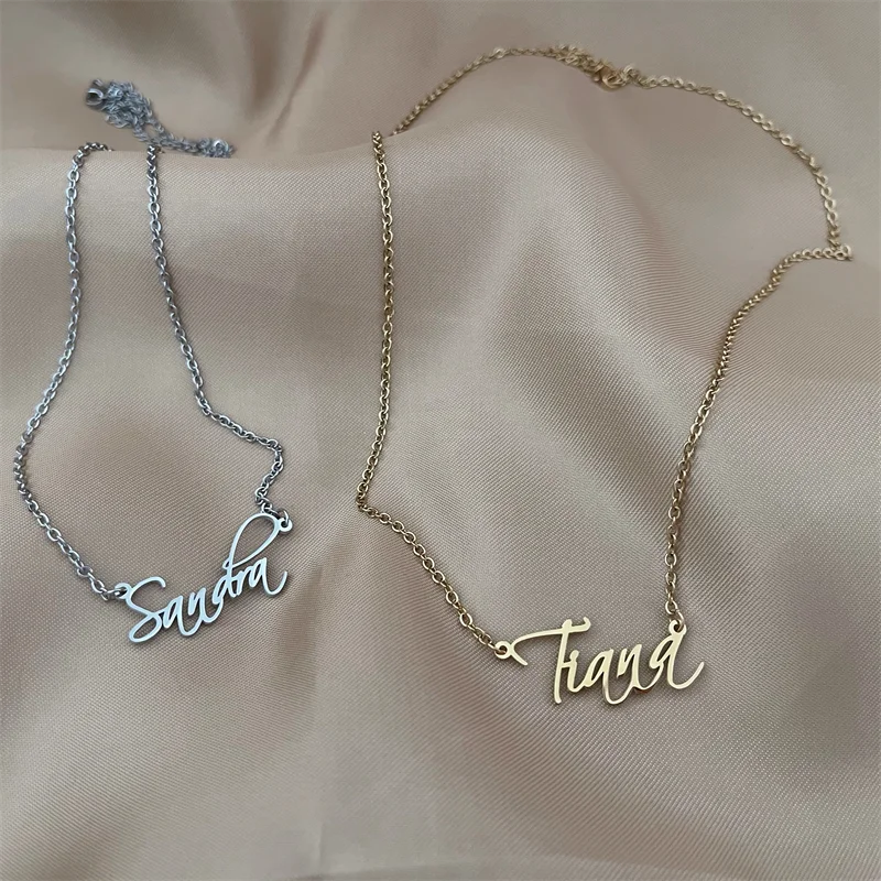 

Women Jewelry Chain Pendant Necklace Stainless Steel 18k Gold Plated Name Plate Personalised Custom Name Necklaces, Picture