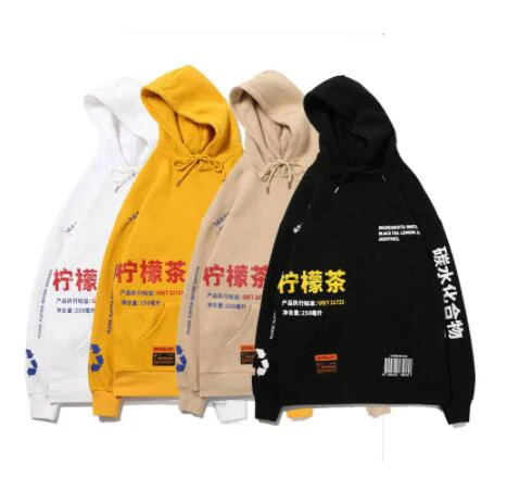 

Lemon tea print fleece pullover hoodie couple casual street hooded sweatshirt top