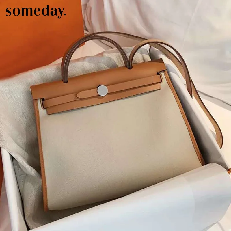 

Fashion Handbag Canvas Bag Women's Portable Platinum Cowhide Shoulder Commuter Ladies Big
