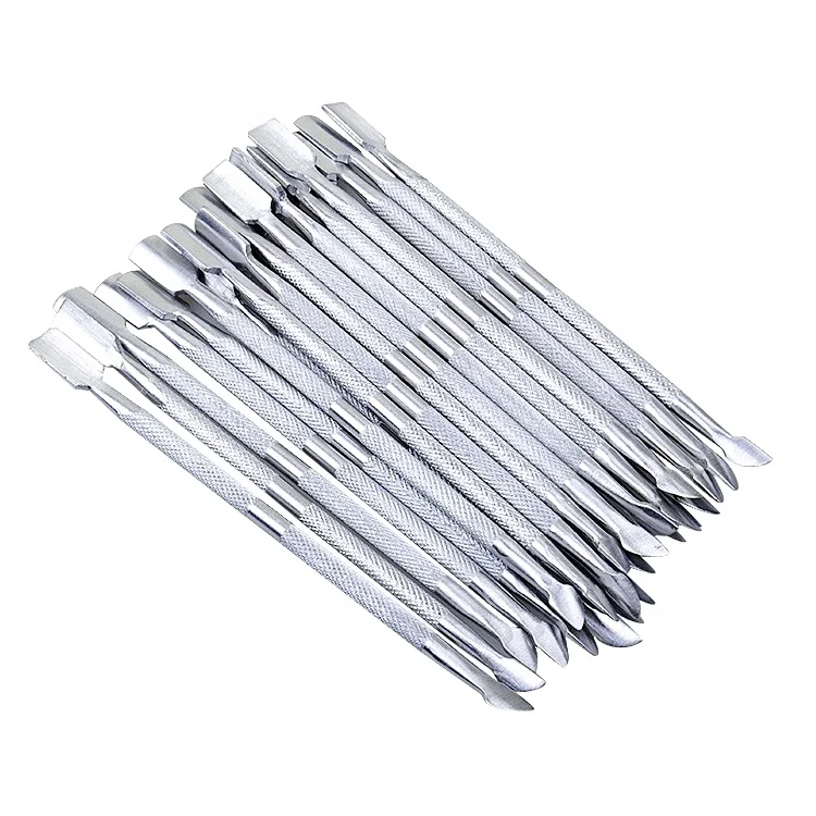 

Hot sale double sided gel polish remover manicure nail pusher wholesale factory price stainless steel metal nail cuticle pusher, Silver