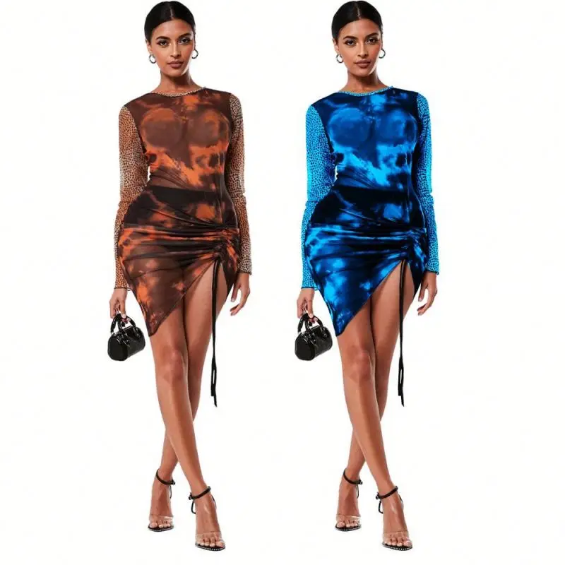 

H3227 women fashionable sheer mesh print bodycon mini sheath dresses