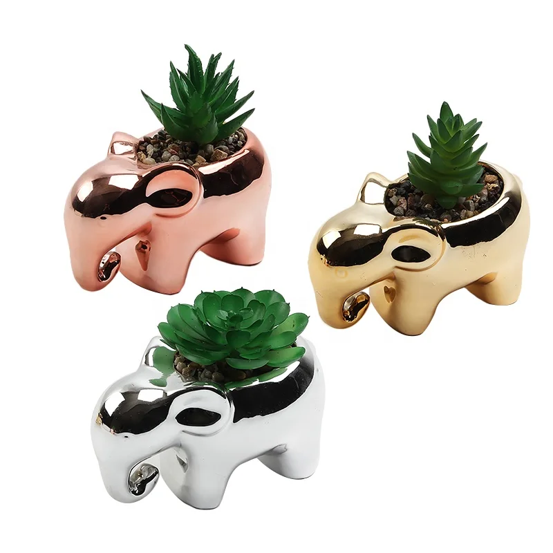 

Elephant Faux Succulent Plant Pot Gold Rose and Silver Color Elephant shape Artificial Animal Plant Pot