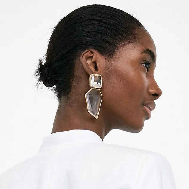 

Wholesale Exaggerated Women Fashion Geometric Big Drop Black Rhinestones Earrings, As photo