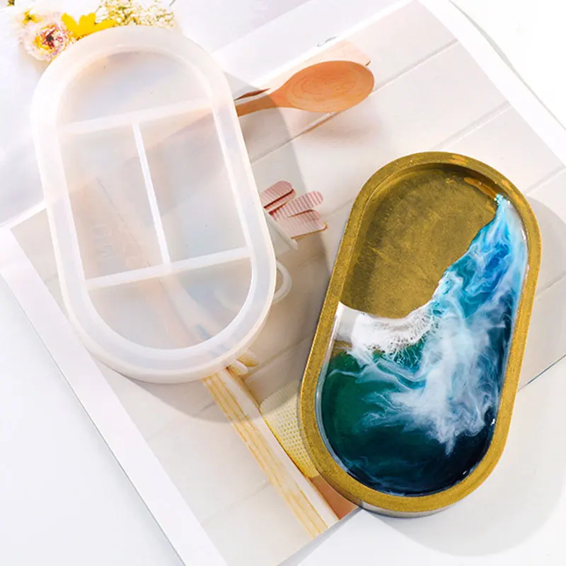 

DIY Epoxy Mold Oval Plate Resin silicone mirror resin tray storage mold Crystal Epoxy Coaster and Saucer Table Decoration, Picture