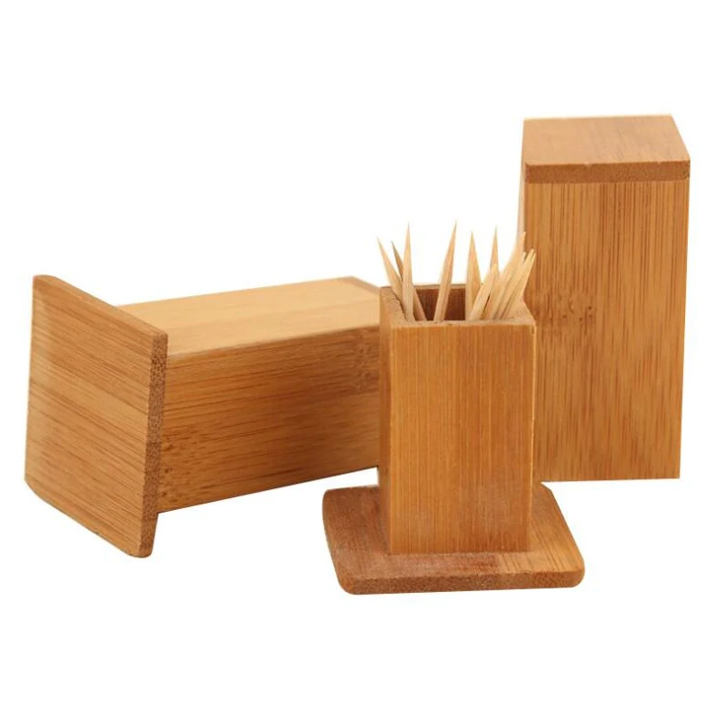 Vintage Wooden Square Toothpick Holder Box Portable Tooth Pick Storage Case shan 