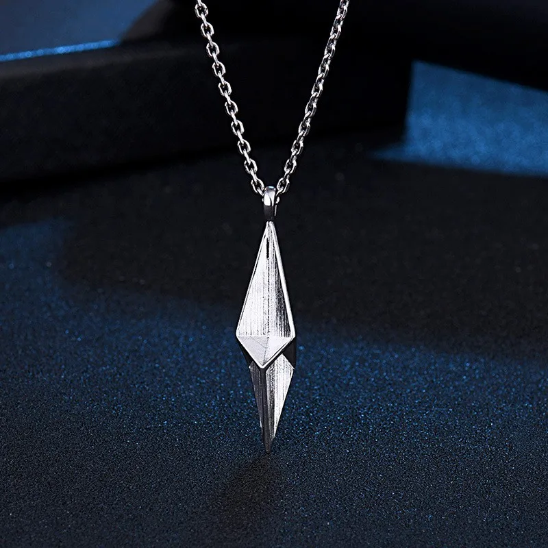 

Simple Geometric Rhombus Necklace Hip-hop Style Retro Silver Color Men Women Pendant Friend Boutique Gifts Jewelry, Siver