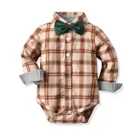 

Infant soft cotton Plaid Shirt Bodysuit Outfits Baby Boys' Gentleman Romper