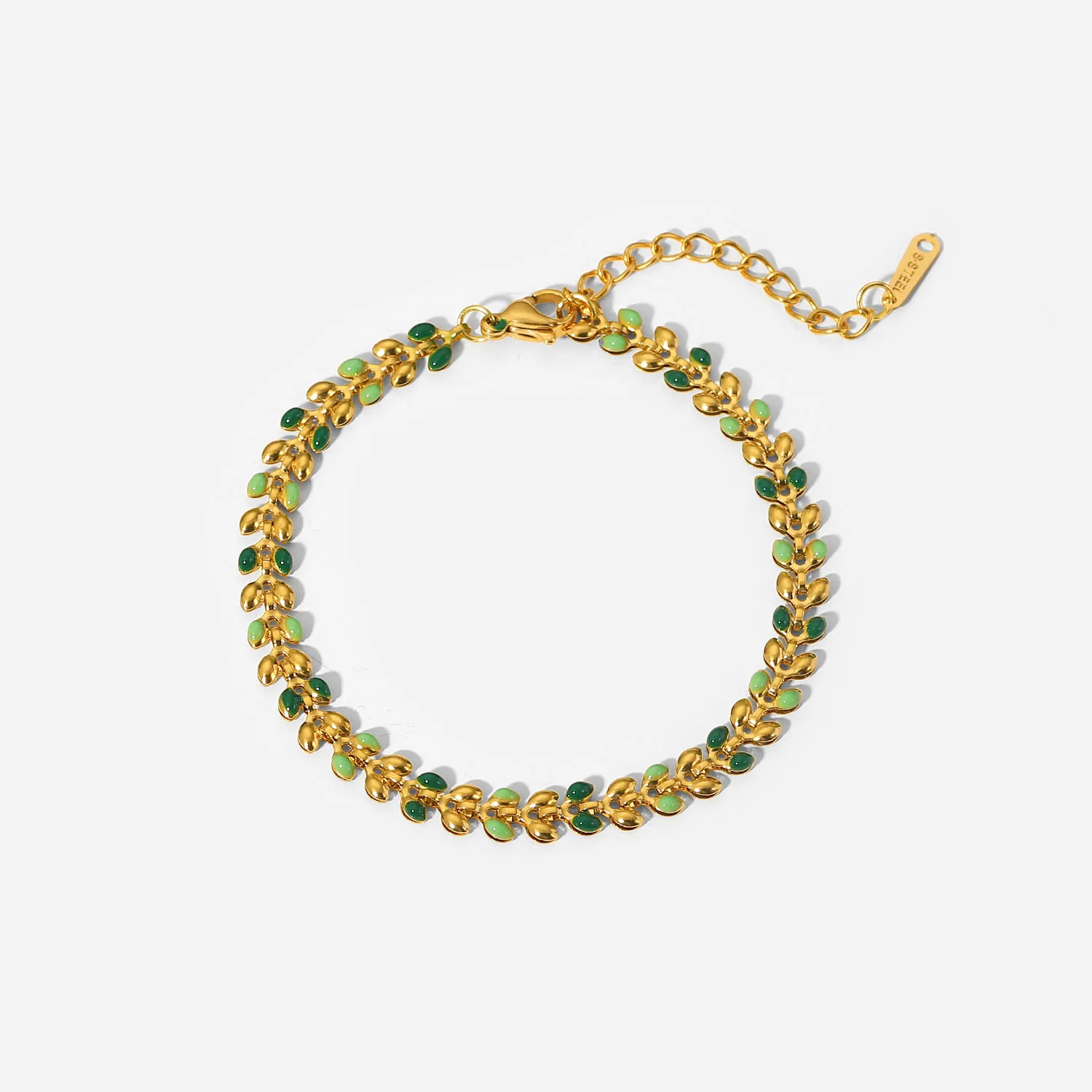 

18K Gold Fresh Green Oil Dripping Olive Leaf Bracelet Stainless Steel Enamel Charm Bracelet Jewelry For Women