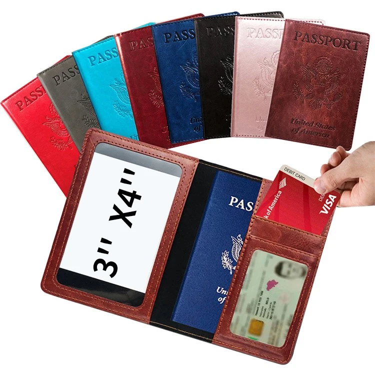 

2022 hot 4x3 inch vaccine card holder passport cover PU leather passport and vaccine card holder Travel wallet passport holder