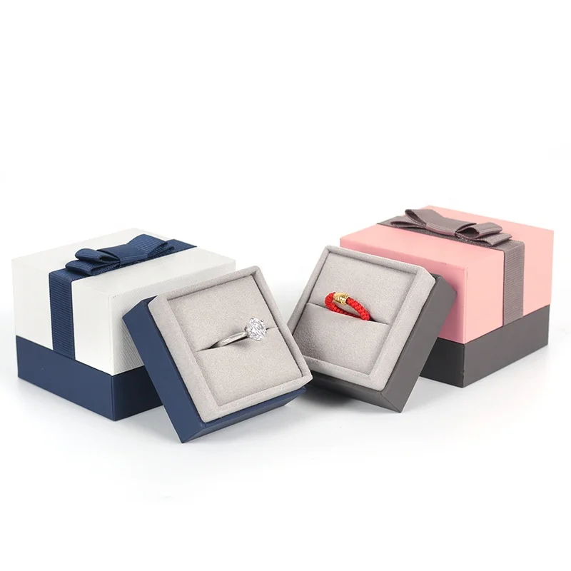 

New White Blue Ring Box Small Fresh Pink Gray Bow-knot Flannel Jewelry Box Bracelet Earring Jewelry Storage Boxes, Customized color