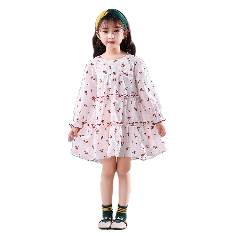 

2021 new summer pure cotton girl short-sleeved floral print dress baby girl white bow skirt
