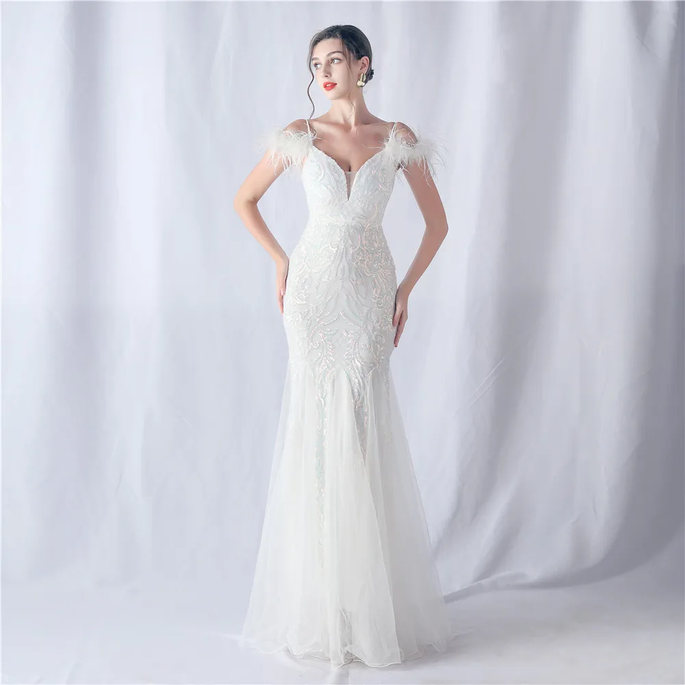 31565# Craft Mesh Positioning Flower Bead Annual Wedding Evening Dresses