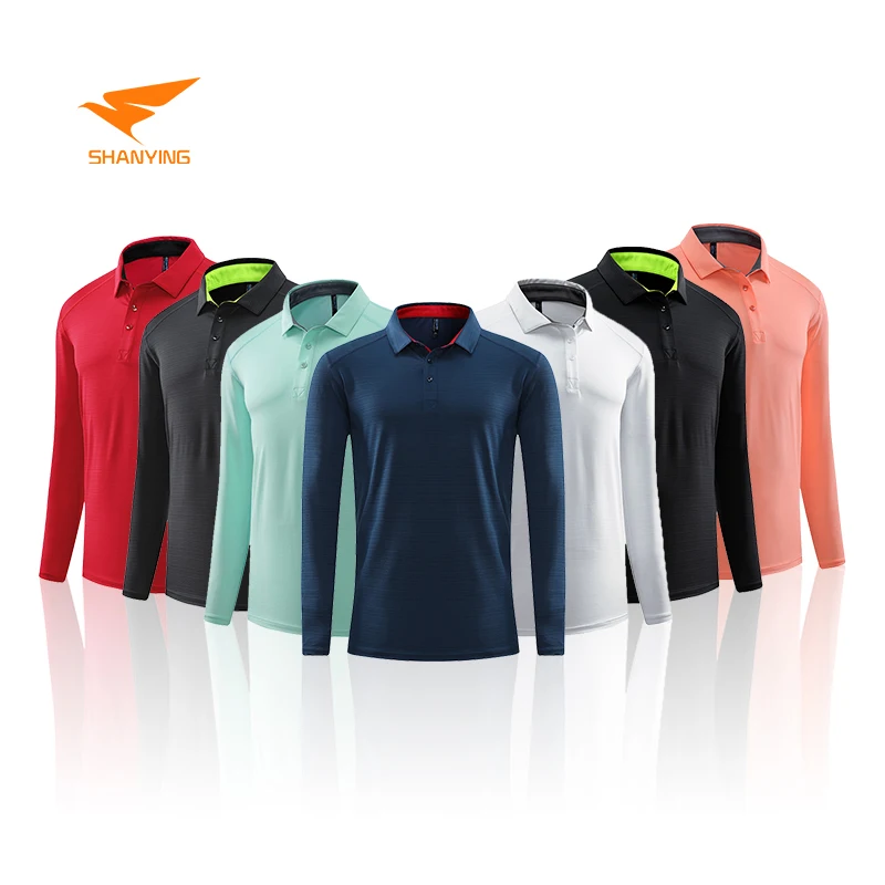 

high quality mens quick dry plain blank casual custom embroidery printing logo women long sleeve golf polo shirts t-shirt men