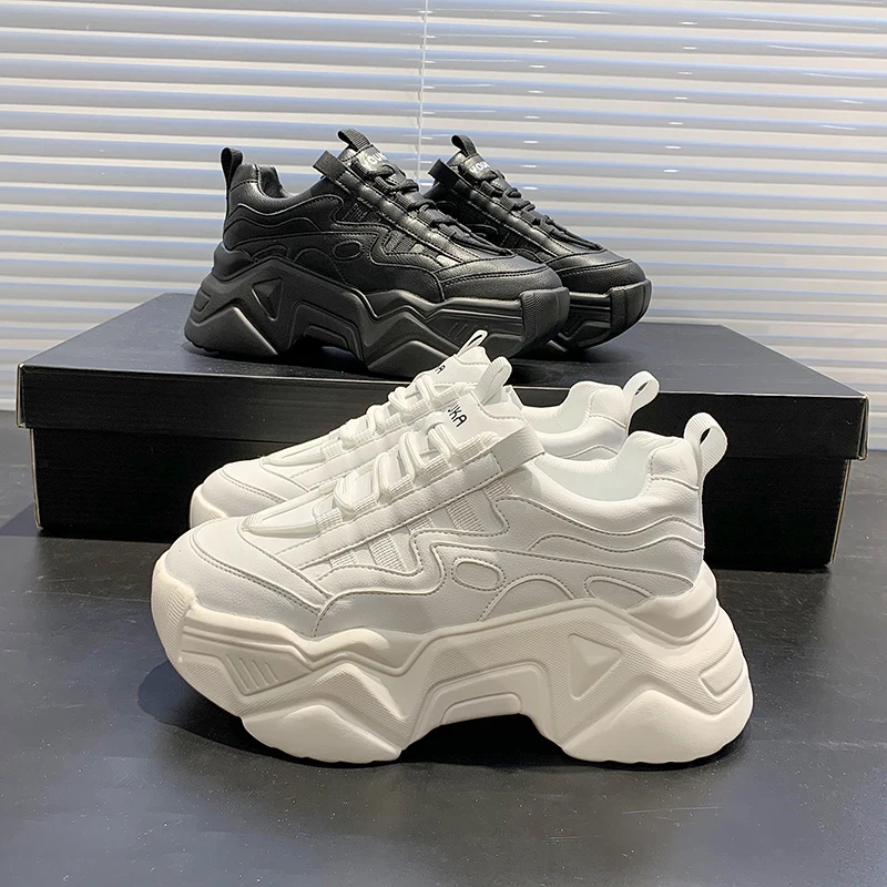 

New Black Dad Chunky Sneakers Casual Vulcanized Shoes Woman High Platform Sneakers Lace Up White Sneakers Women 2021