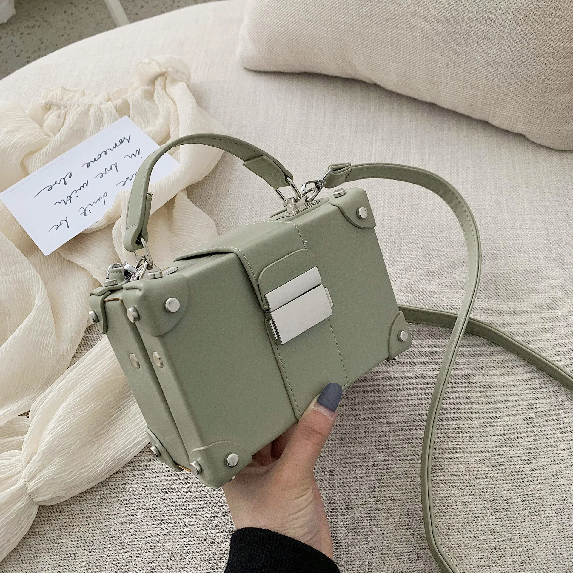 

2021 new trendy mini women pu leather handbag ladies shoulder crossbody box bag girls square purse with rivet lock, 3 colors