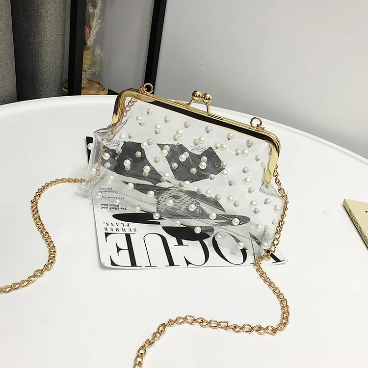 

2021 Wholesale unique pearl crossbody bag PVC clear woman shoulder bag