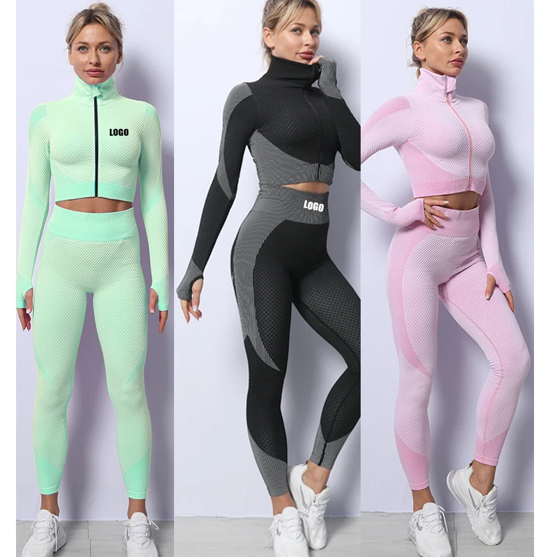 

Free LOGO Wholesale full 11 colors Women Sports Gym Wear Tights And Crop Top 2 Pieces Seamless Women Yoga Set, Color avaliable