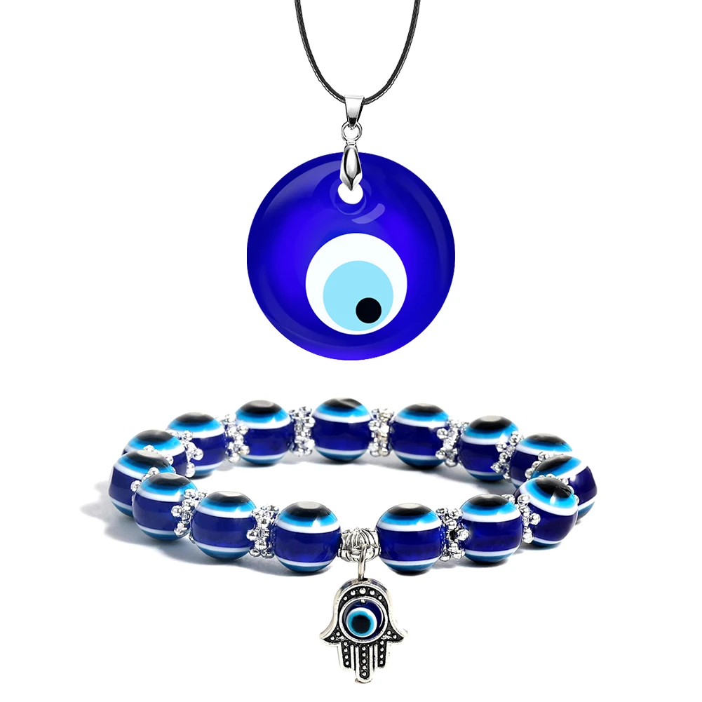 

Eye Pendant Necklace For Women Men Glass Turkey Evil Eyes Lucky Necklace Bracelet Choker Handmade Jewelry, Picture shows