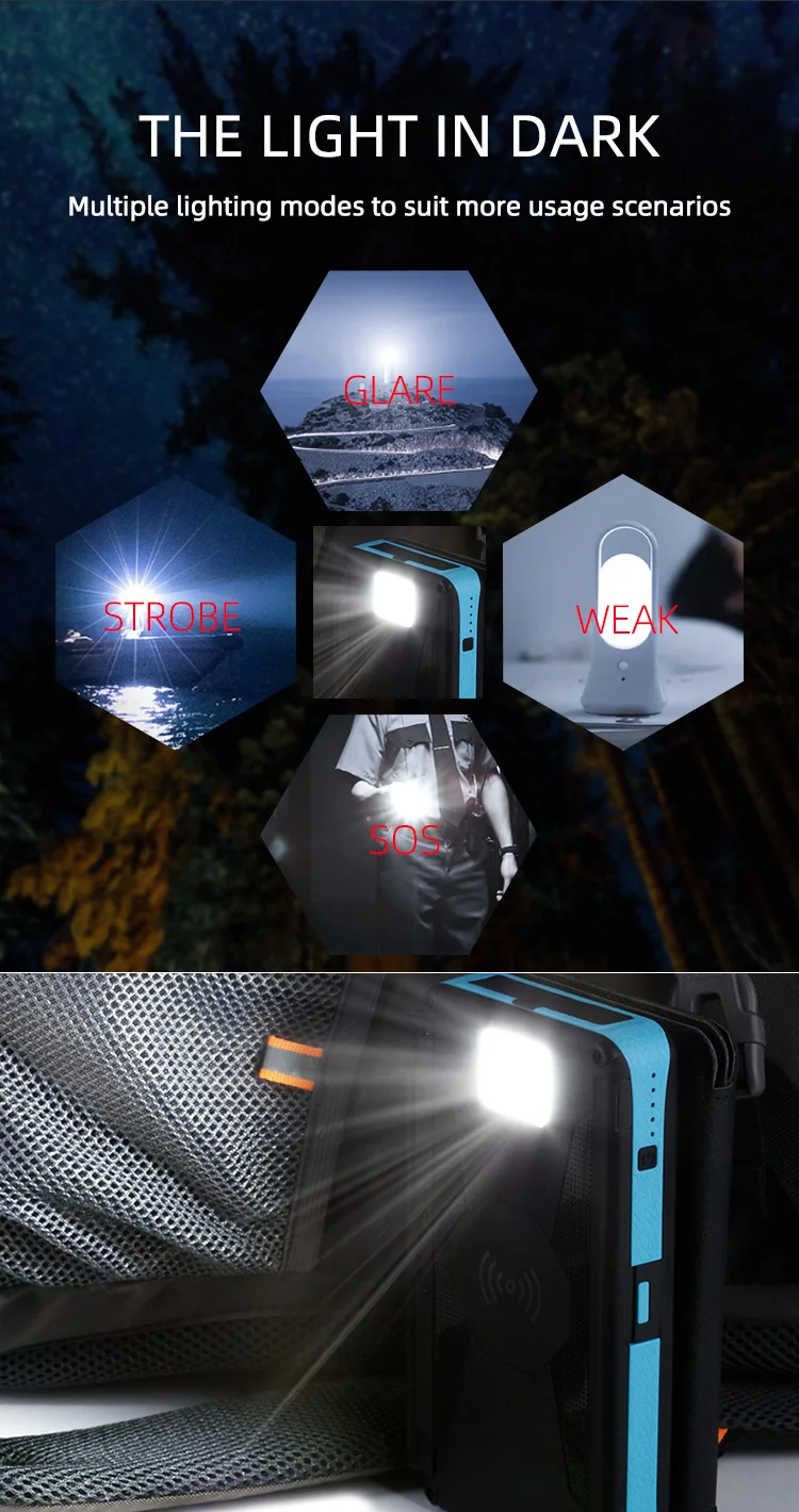 OEM Flashlight Solar Charger Portable QC3.0 PD Type C Fast 4 USB 10000mAh 20000mAh Power Bank for Outdoors Camping - ANKUX.COM